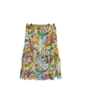 Multiples Vibrant Floral Fairy Skirt S Tier Ruffle High Waist Flowing Midi Lined